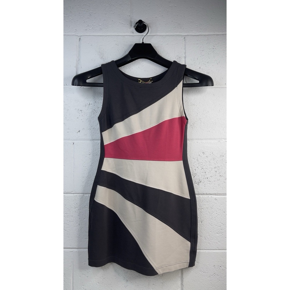 Yoana Baraschi Geometric Colorblock Bodycon Tank Mini Dress Gray Pink XS